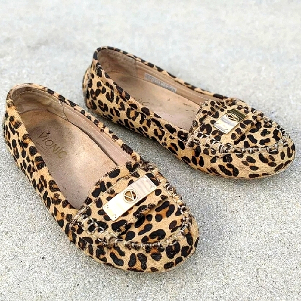 Vionic Orthaheel Sydney Driver Loafers Calf Hair Leopard Flats Women's Size 6🌴✌